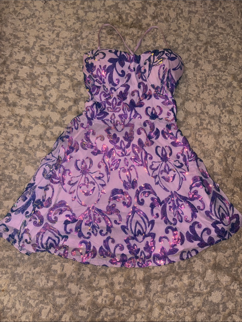 Annie Lavender and Purple Sequin Prom Dress